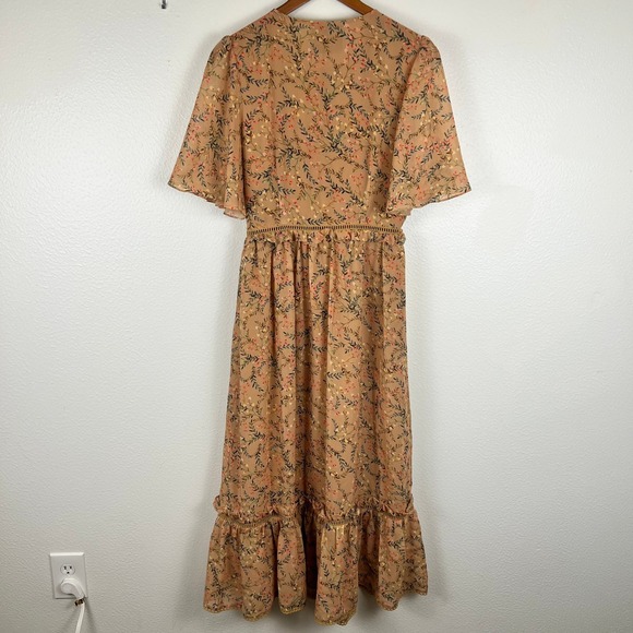 Cottagecore Floral Boho Maxi Dress Small Ruffled Tiered Yellow Fairy Coquette - Picture 3 of 13